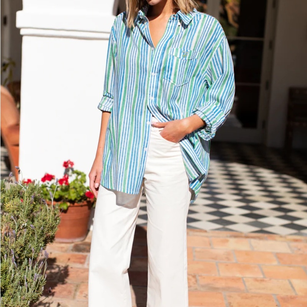 Ryan Shirt in Market Stripe Sea With Embroidered Pocket